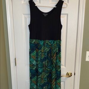 Rachel Zoe Tropical Black and Green Patterned Dress L